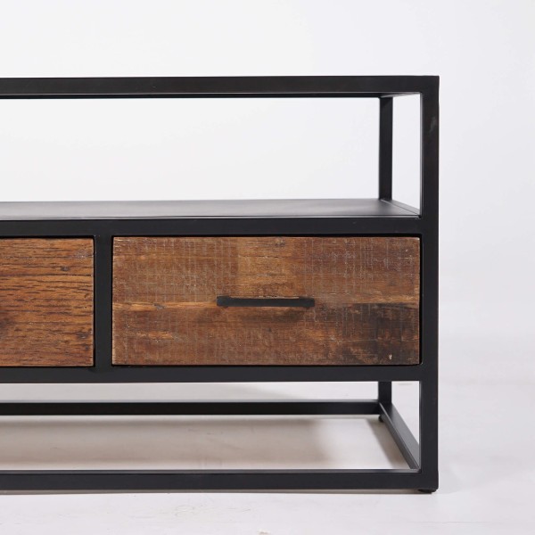 Petit meuble TV industriel en bois recyclé - Recycled