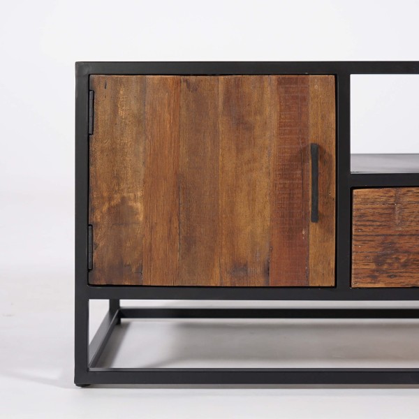 Petit meuble TV industriel en bois recyclé - Recycled