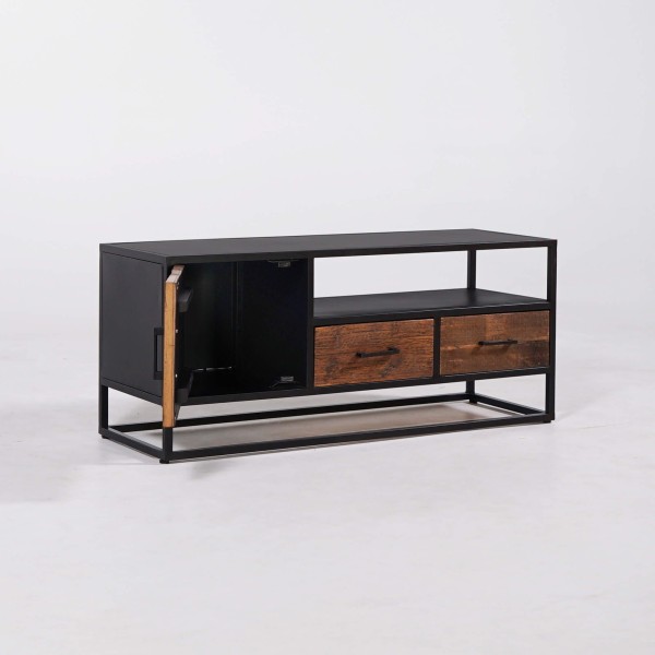 Petit meuble TV industriel en bois recyclé - Recycled