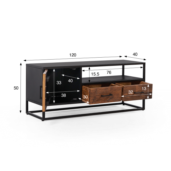 Petit meuble TV industriel en bois recyclé - Recycled