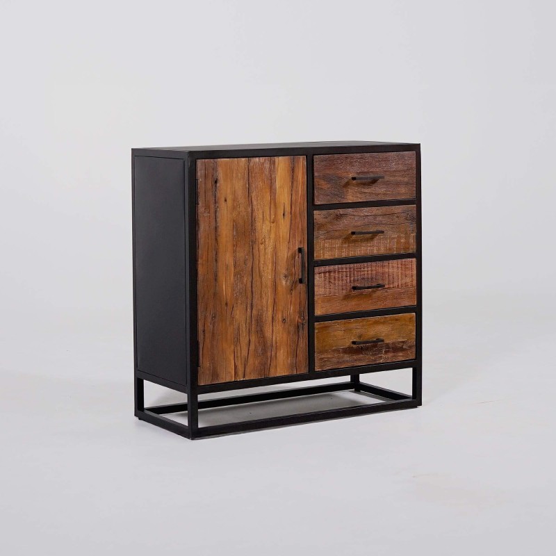 Petit buffet industriel en bois recyclé 1 porte - Recycled