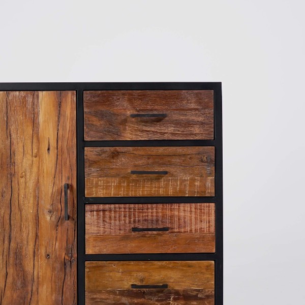 Petit buffet industriel en bois recyclé 1 porte - Recycled