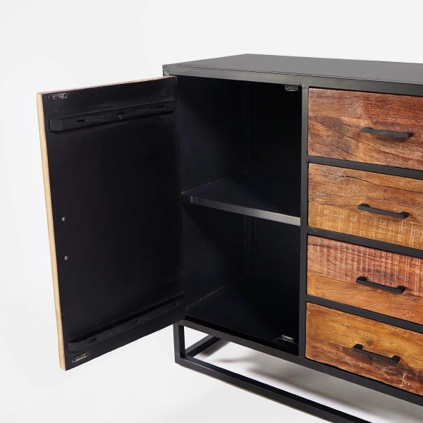 Petit buffet industriel en bois recyclé 1 porte - Recycled