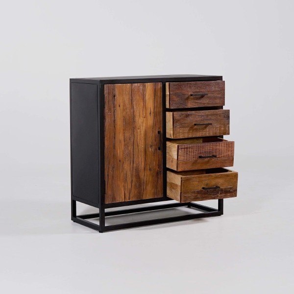 Petit buffet industriel en bois recyclé 1 porte - Recycled