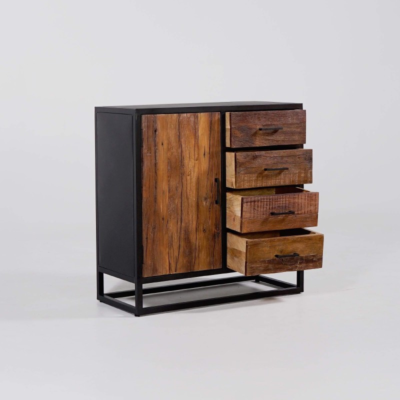 Petit buffet industriel en bois recyclé 1 porte - Recycled