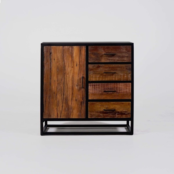 Petit buffet industriel en bois recyclé 1 porte - Recycled