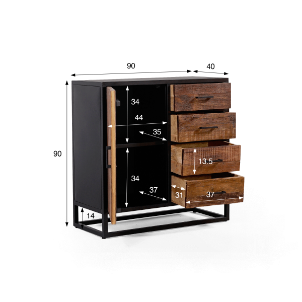 Petit buffet industriel en bois recyclé 1 porte - Recycled