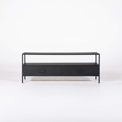 Meuble TV industriel métal noir 2 tiroirs - New York