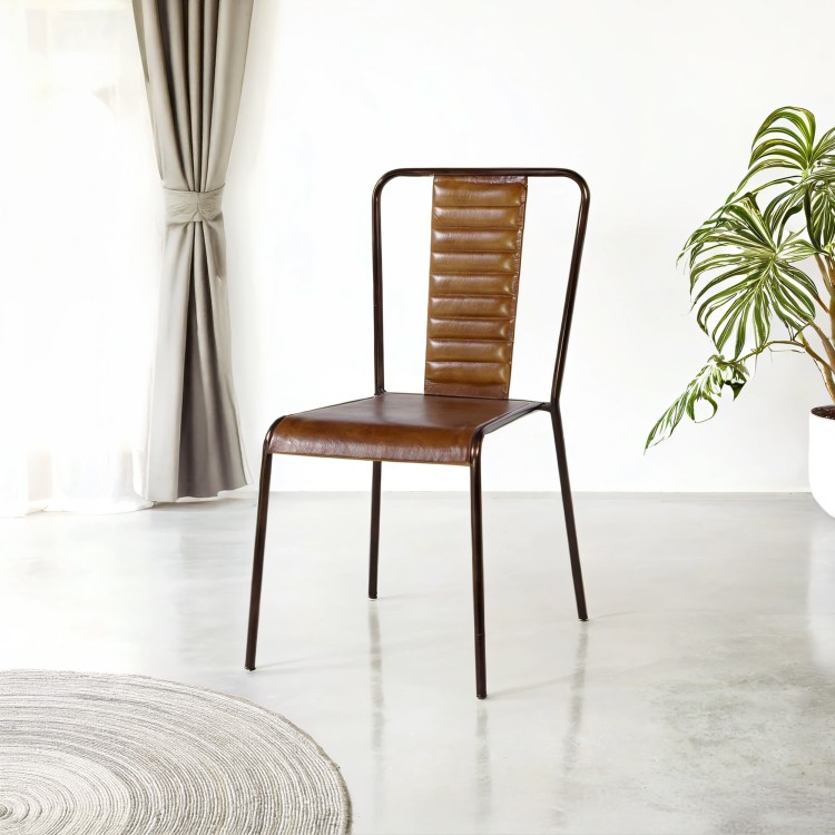 Chaise industrielle cuir cuivre 2