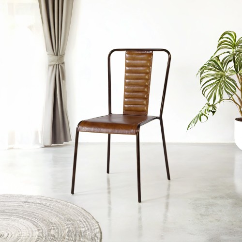 Chaise industrielle cuir cuivre 2