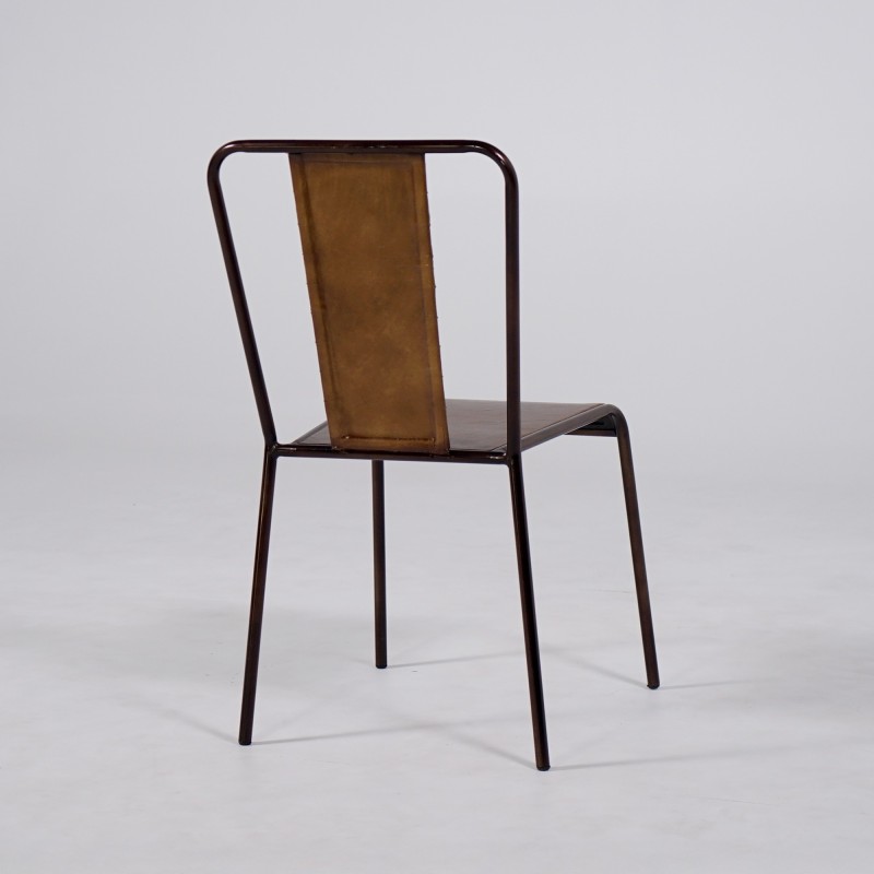 Chaise industrielle cuir cuivre 2