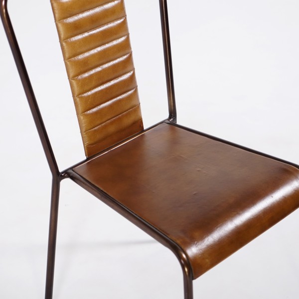 Chaise industrielle cuir cuivre 2