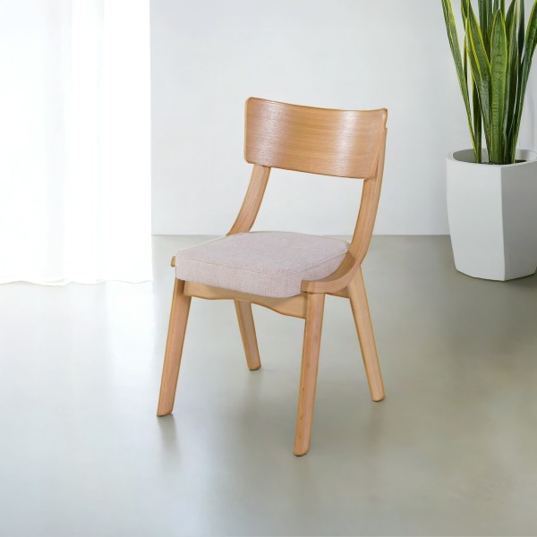 Chaise de salle à manger en chêne naturel et tissu beige - Svea