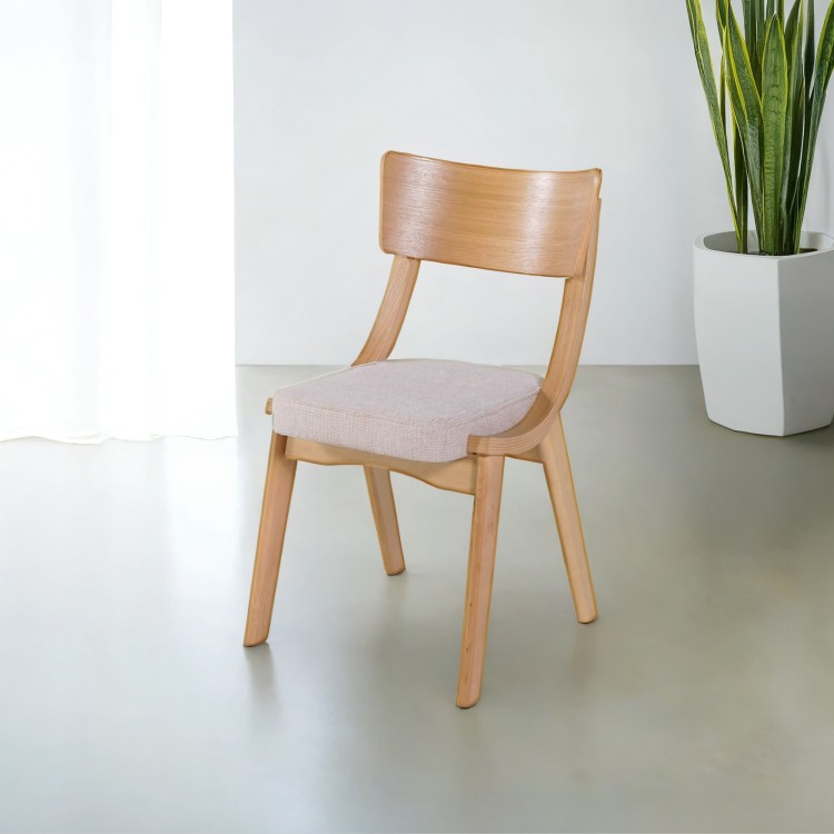 Chaise de salle à manger en chêne naturel et tissu beige - Svea