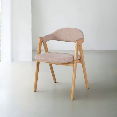 Chaise en bois naturel et tissu bouclette beige - Lykke