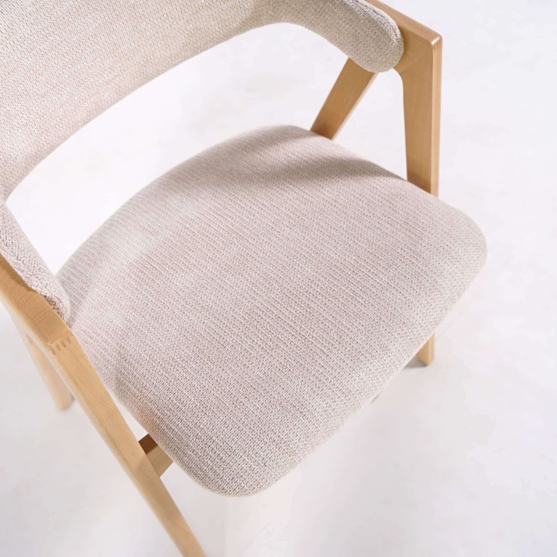 Chaise en bois naturel et tissu bouclé blanc - Lykke