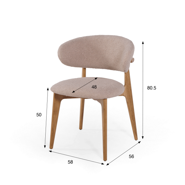 Chaise en bois massif de chêne et tissu beige - Lunna