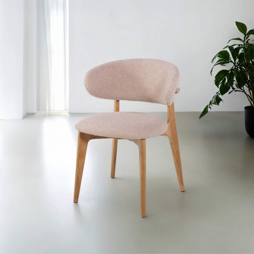 Chaise en bois massif de chêne et tissu beige - Lunna