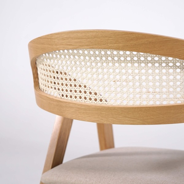 Chaise de salle à manger avec dossier en cannage et tissu blanc - Seren