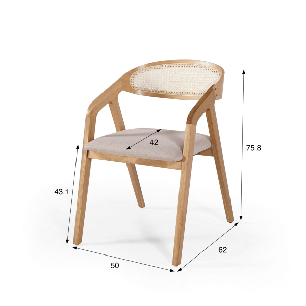 Chaise de salle à manger avec dossier en cannage et tissu blanc - Seren