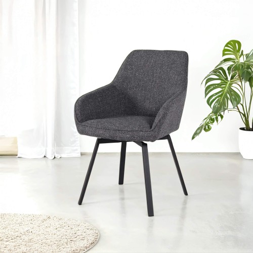 Chaise de salle à manger pivotante en tissu gris foncé chiné - Alma