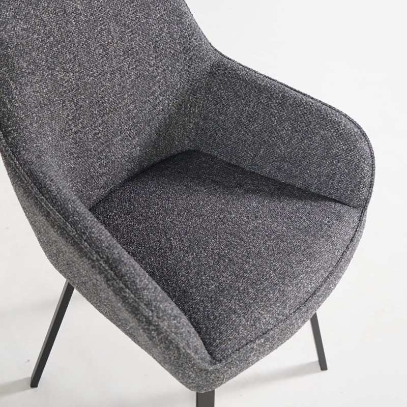 Chaise de salle à manger pivotante en tissu gris foncé chiné - Alma