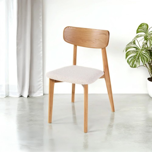Chaise de salle à manger en chêne naturel blanc bouclé - Elim