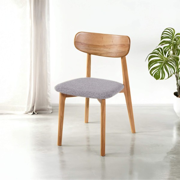 Chaise de salle à manger en chêne naturel gris clair bouclé - Elim