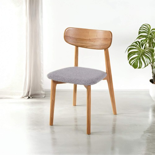 Chaise de salle à manger en chêne naturel gris clair bouclé - Elim