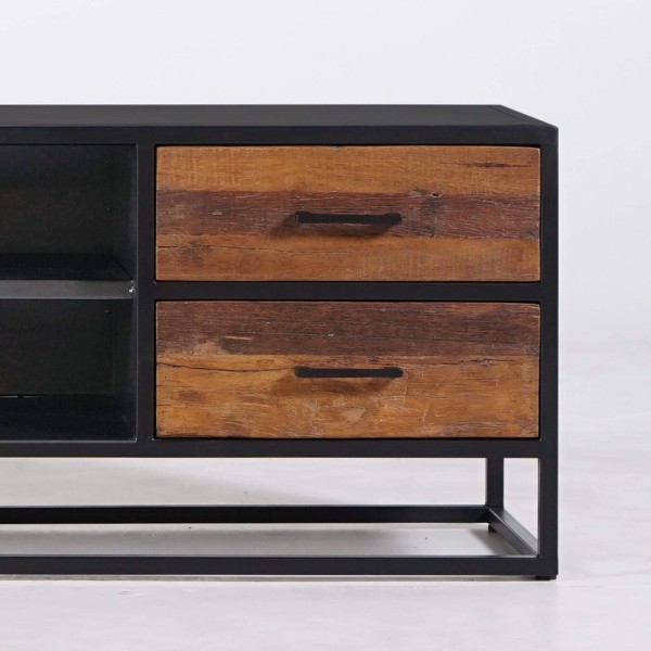 Meuble TV industriel en bois recyclé - Recycled