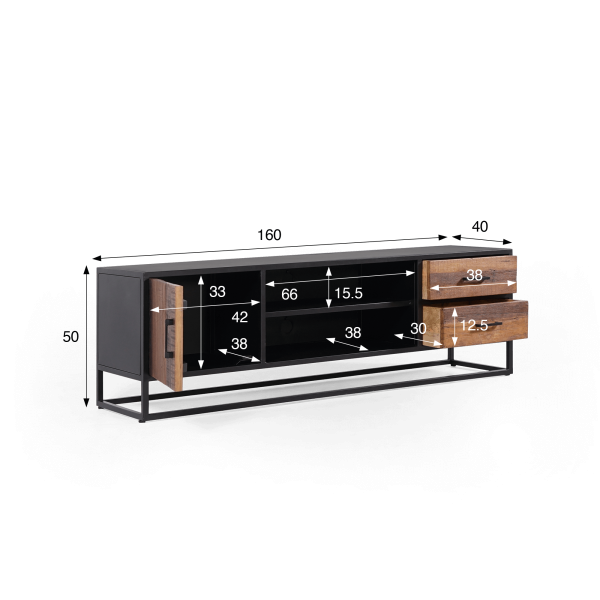 Meuble TV industriel en bois recyclé - Recycled