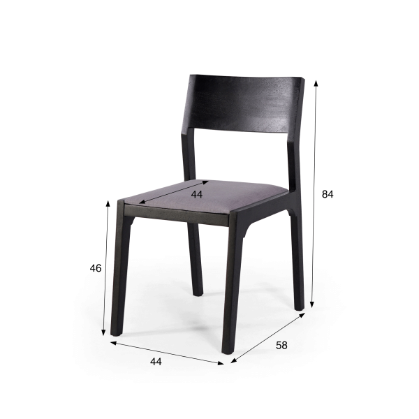 Chaise noire en bois naturel et tissu gris - Elegance