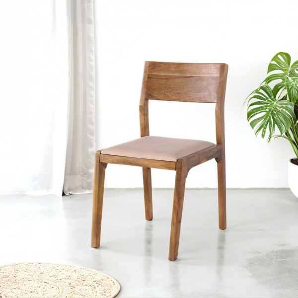 Chaise en bois naturel et tissu beige - Elegance