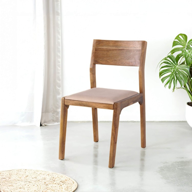 Chaise en bois naturel et tissu beige - Elegance