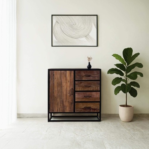 Petit buffet industriel en bois recyclé 1 porte - Recycled