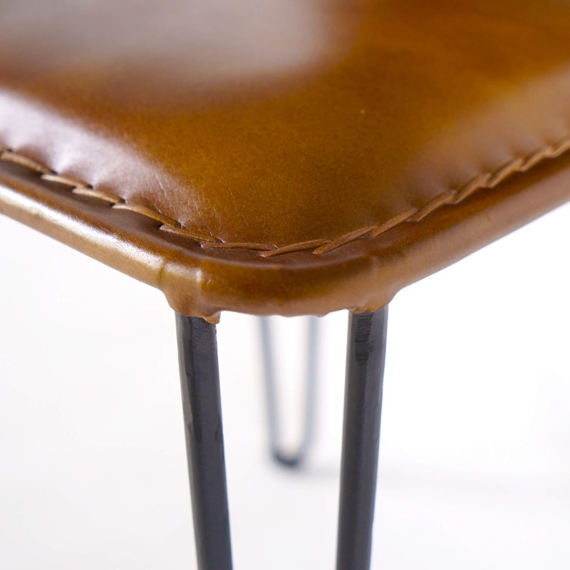 Chaise vintage métal et cuir marron - Smart
