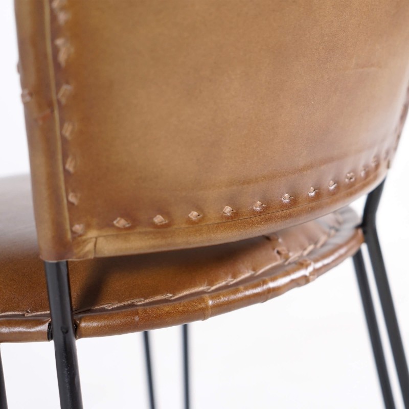 Chaise vintage métal et cuir marron - Smart