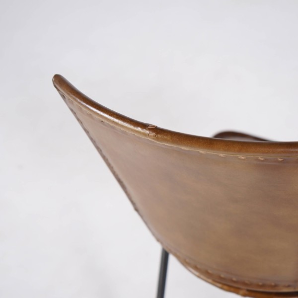 Chaise vintage métal et cuir marron - Smart