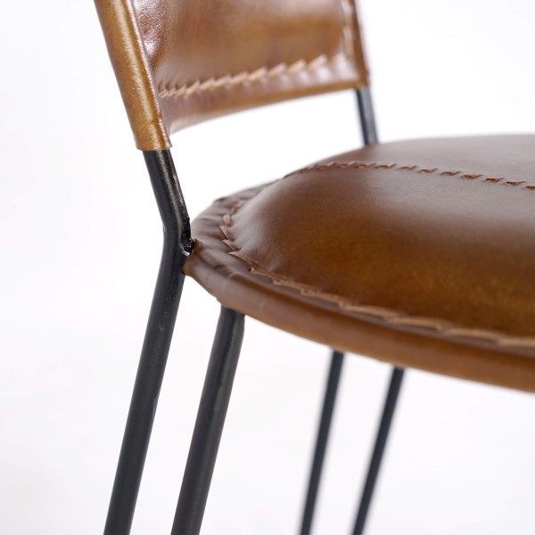 Chaise vintage métal et cuir marron - Smart