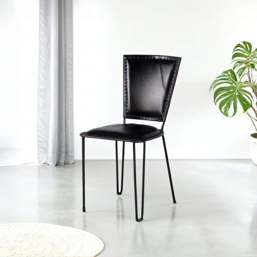 Chaise vintage metal et cuir noir - Smart