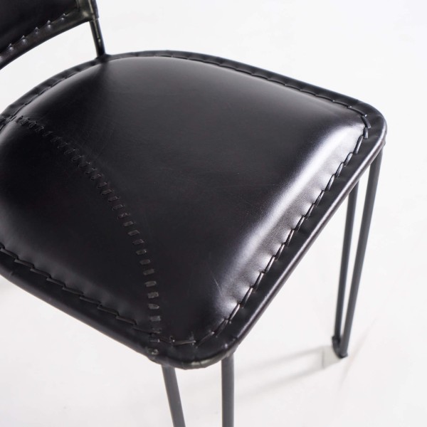 Chaise vintage metal et cuir noir - Smart