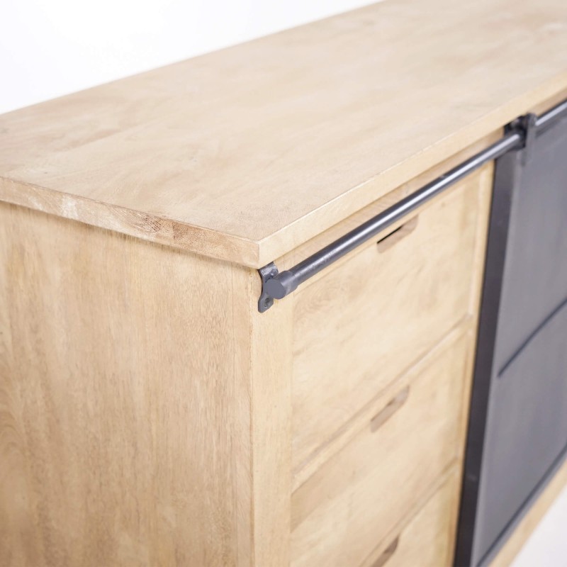 Buffet de salle à manger bois massif et métal 200 cm - Detroit