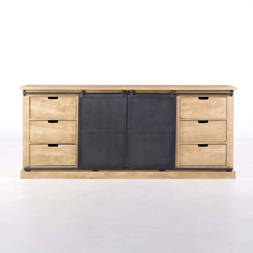 Buffet style industriel​ en bois massif et métal 200 cm - Detroit