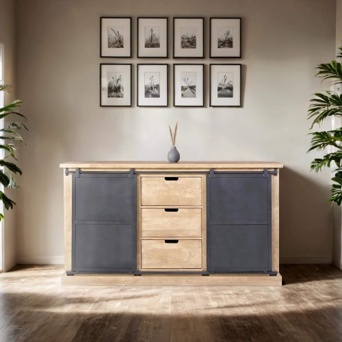 Buffet style industriel​ en bois massif et métal 150 cm - Detroit
