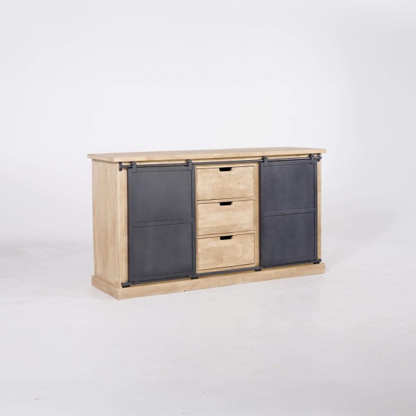 Buffet style industriel​ en bois massif et métal 150 cm - Detroit