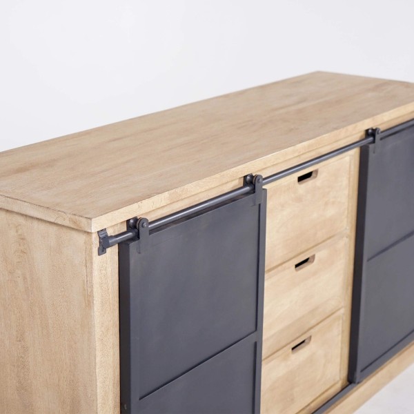 Buffet style industriel​ en bois massif et métal 150 cm - Detroit