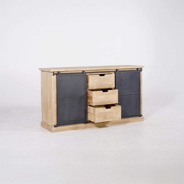 Buffet style industriel​ en bois massif et métal 150 cm - Detroit