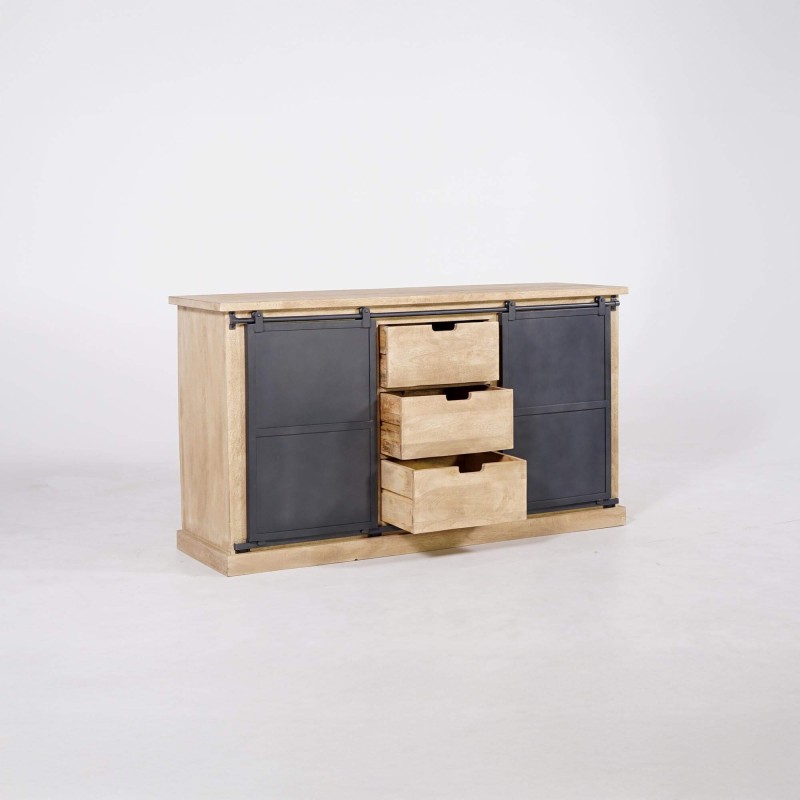 Buffet style industriel​ en bois massif et métal 150 cm - Detroit