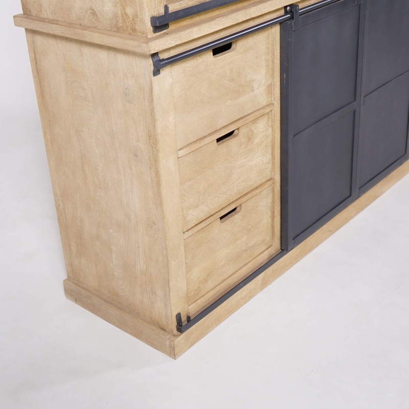 Vaisselier en bois massif de style industriel 180 cm - Detroit