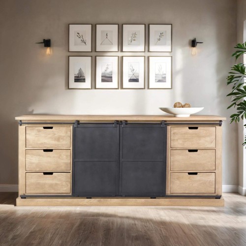 Buffet style industriel​ en bois massif et métal 200 cm - Detroit